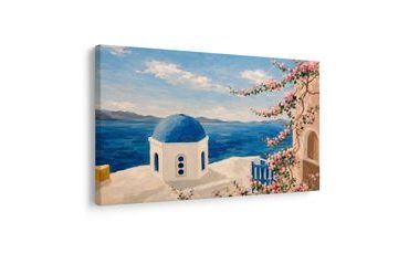 WANDBILD GRIECHISCHE KAPELLE ÜBER DEM MEER - BILDER VON STÄDTEN - BILDER