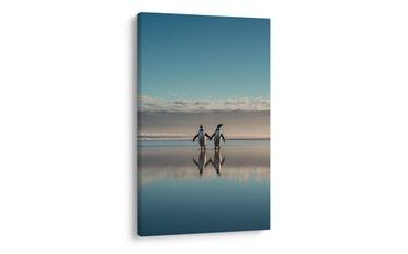 OBRAZ DWA PINGWINY W ODBICIU - OBRAZY MORZA I PLAŻY - OBRAZY