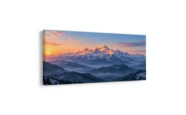 TABLEAU SUR TOILE – CIMES ENNEIGÉES DANS LA BRUME MATINALE - TABLEAUX DE MONTAGNE - TABLEAUX