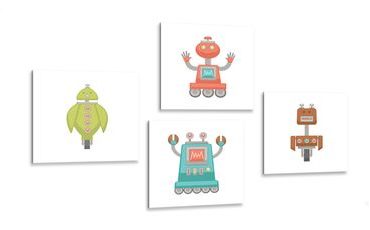 Canvas print set group of robots