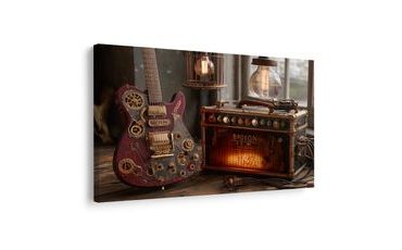 WANDBILD GITARRE MIT RETRO-VERSTÄRKER - MUSIKBILDER - BILDER