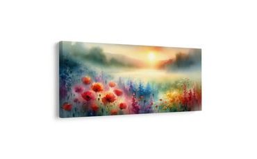 WANDBILD STRAHLENDE BLUMENLANDSCHAFT - BILDER VON SONNENAUFGANG UND SONNENUNTERGANG - BILDER