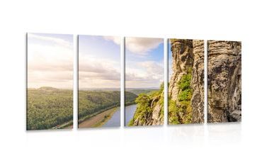 5-PIECE CANVAS PRINT VIEW OF THE RIVER ELBE - PICTURES OF NATURE AND LANDSCAPE - PICTURES