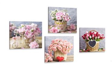 Set obrazov kytice kvetov vo vintage prevedení