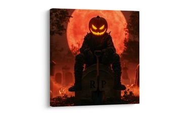 WANDBILD DUNKLER KÜRBIS AUF GRABSTEIN - HALLOWEEN- UND HORROR-BILDER - BILDER