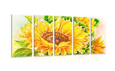 5-PIECE CANVAS PRINT BEAUTIFUL SUNFLOWER - PICTURES FLOWERS - PICTURES