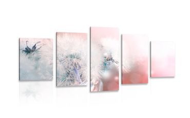 5-PIECE CANVAS PRINT DANDELION WITH ABSTRACT ELEMENTS - PICTURES FLOWERS - PICTURES