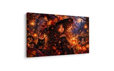 QUADRO SU TELA – STREGA INCANTATA CON ZUCCA - QUADRI HALLOWEEN E HORROR - STAMPE E QUADRI