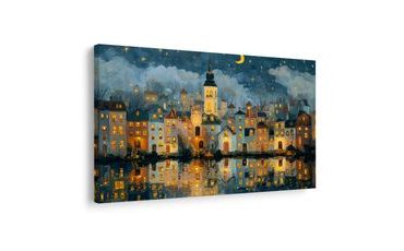 OBRAZ VÁNOČNÍ VESNICE POD HVĚZDAMI - BAREVNÉ DOMY - OBRAZY