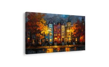 OBRAZ PODZIMNÍ ULICE S DOMY - BAREVNÉ DOMY - OBRAZY