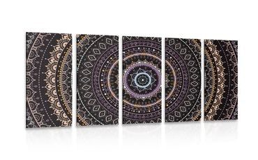 5-PIECE CANVAS PRINT MANDALA WITH A SUN PATTERN IN SHADES OF PURPLE - PICTURES FENG SHUI - PICTURES