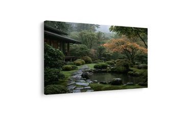 TABLEAU SUR TOILE – JARDIN JAPONAIS DANS LA BRUME - TABLEAUX FORÊT - TABLEAUX