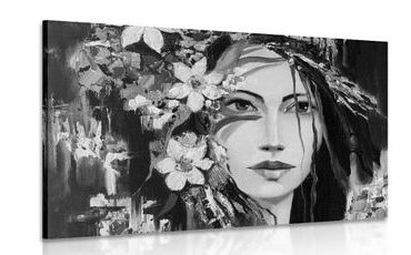 CANVAS PRINT ORIGINAL PAINTING OF A WOMAN IN BLACK AND WHITE - BLACK AND WHITE PICTURES - PICTURES