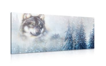 QUADRO DI UN LUPO IN UN PAESAGGIO INNEVATO - QUADRI DI ANIMALI - QUADRI