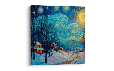 VÁNOČNÍ OBRAZ SVÁTEČNÍ NOČNÍ KRAJINA - VÁNOČNÍ A ZIMNÍ OBRAZY - OBRAZY