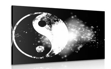 WANDBILD SYMBOL YIN UND YANG IN SCHWARZ-WEISS - SCHWARZ-WEISSE BILDER - BILDER