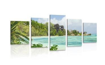 QUADRO IN 5 PARTI GRAZIOSA SPIAGGIA SULL'ISOLA DI LA DIGUE - QUADRI DI NATURA E PAESAGGIO - QUADRI