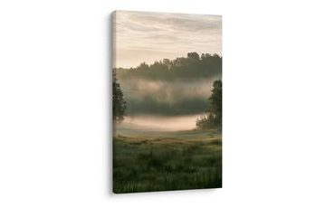 TABLEAU SUR TOILE – AUBE PAISIBLE DANS LE PAYSAGE - TABLEAUX DE CHAMPS ET PRAIRIES - TABLEAUX