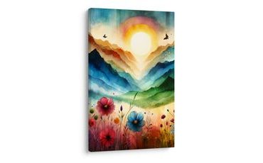 WANDBILD MÄRCHENHAFTE LANDSCHAFT MIT BLUMEN UND SONNE - WANDBILDER FELDER UND WIESEN - BILDER
