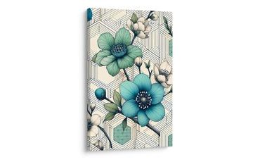 OBRAZ KVĚTINOVÁ MOZAIKA V TYRKYSOVÝCH TÓNECH - OBRAZY KVĚTŮ - OBRAZY