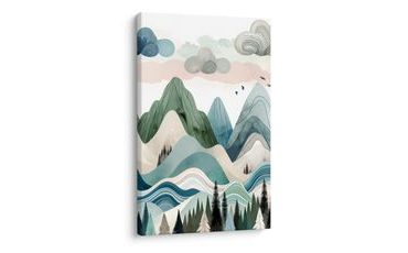 WANDBILD PASTELLFARBENE BERGE UND DUNKLER WALD - BILDER VON BERGEN - BILDER