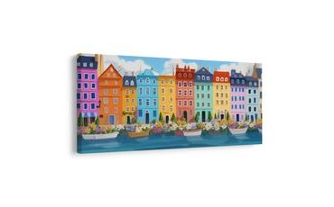 OBRAZ ROMANTICKÁ ŘEKA A DOMY - BAREVNÉ DOMY - OBRAZY