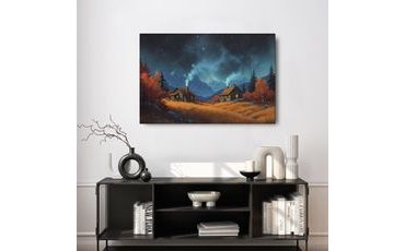 OBRAZ KOUZELNÁ ZIMNÍ KRAJINA - BAREVNÉ DOMY - OBRAZY