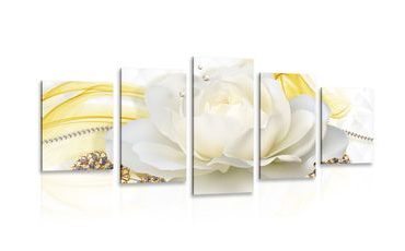 5-PIECE CANVAS PRINT LUXURY ROSE WITH AN ABSTRACTION - ABSTRACT PICTURES - PICTURES