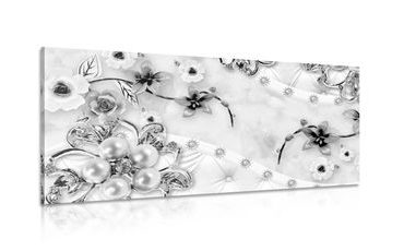 OBRAZ LUXUSNÍ KVĚTINOVÉ ŠPERKY V ČERNOBÍLÉM PROVEDENÍ - ČERNOBÍLÉ OBRAZY - OBRAZY
