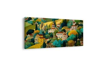 OBRAZ HARMONICKÉ SOUŽITÍ DOMŮ A STROMŮ - BAREVNÉ DOMY - OBRAZY