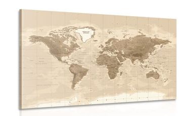 IMPRESSION SUR TOILE CARTE DU MONDE DANS UN DESIGN VINTAGE - CARTES D'IMPRESSIONS SUR TOILE - IMPRESSION SUR TOILE