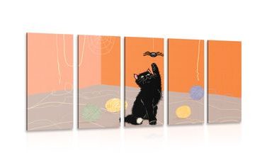 5-piece Canvas print playful cat with yarn balls
