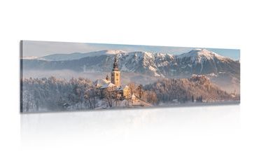 CANVAS PRINT CHURCH BY LAKE BLED IN SLOVENIA - PICTURES OF NATURE AND LANDSCAPE - PICTURES