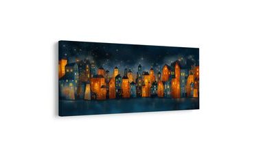 OBRAZ ZIMNÍ POHÁDKOVÁ VESNICE - BAREVNÉ DOMY - OBRAZY