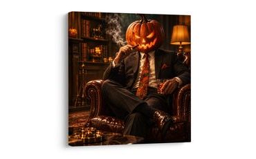 QUADRO SU TELA – ELEGANTE DI HALLOWEEN CON SIGARO - QUADRI HALLOWEEN E HORROR - STAMPE E QUADRI