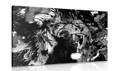 CANVAS PRINT LION'S HEAD IN BLACK AND WHITE - BLACK AND WHITE PICTURES - PICTURES