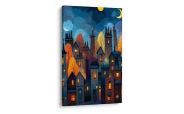 OBRAZ SVÁTEČNÍ MĚSTSKÁ KRAJINA - BAREVNÉ DOMY - OBRAZY