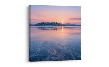 TABLEAU SUR TOILE – MATIN GIVRÉ SUR LE LAC GELÉ - TABLEAUX DU LAC - TABLEAUX