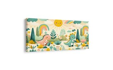 WANDBILD DINO-FREUNDE IM BUNTEN GARTEN - KINDERBILDER TIERE - BILDER