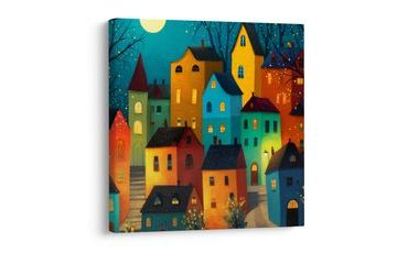 OBRAZ SVÁTEČNÍ SVĚTLA VE MĚSTĚ - BAREVNÉ DOMY - OBRAZY