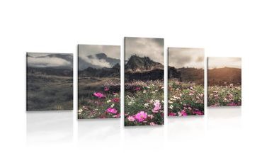 5-TEILIGES WANDBILD WIESE MIT BLÜHENDEN BLUMEN - BILDER VON NATUR UND LANDSCHAFT - BILDER