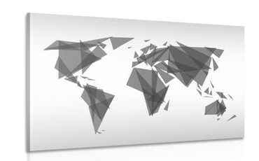 CANVAS PRINT GEOMETRIC WORLD MAP IN BLACK AND WHITE - PICTURES OF MAPS - PICTURES