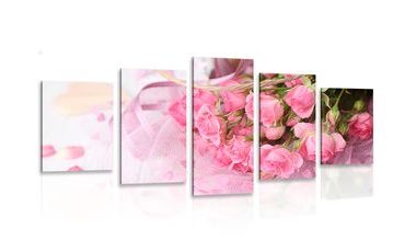 5-TEILIGES WANDBILD ROMANTISCHER ROSA ROSENSTRAUSS - STILLLEBEN-BILDER - BILDER