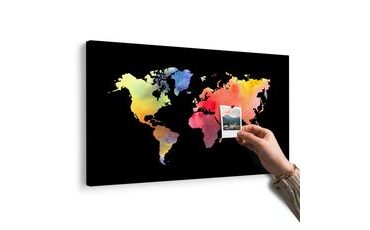 OBRAZ NA KORKU MAPA SVĚTA V AKVARELOVÉM PROVEDENÍ NA ČERNÉM POZADÍ - OBRAZY NA KORKU - OBRAZY