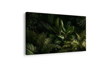 TABLEAU SUR TOILE – FEUILLES TROPICALES DANS LA PÉNOMBRE - TABLEAUX ARBRES ET FEUILLES - TABLEAUX