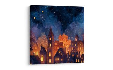 OBRAZ SVÁTEČNÍ NOČNÍ POHÁDKA - BAREVNÉ DOMY - OBRAZY
