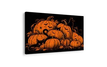 QUADRO SU TELA – ZUCCHE DI HALLOWEEN CON GATTI NERI - QUADRI HALLOWEEN E HORROR - STAMPE E QUADRI