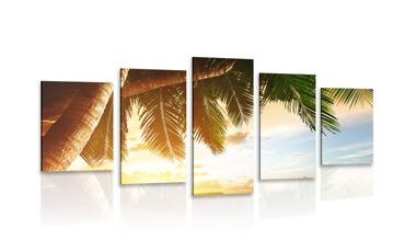 IMPRESSION SUR TOILE EN 5 PARTIES LEVER DE SOLEIL SUR UNE PLAGE DES CARAÏBES - IMPRESSION SUR TOILE DE NATURE ET PAYSAGE - IMPRESSION SUR TOILE