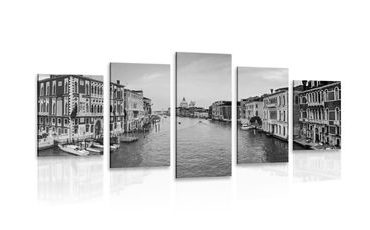 QUADRO IN 5 PARTI CANALE DI VENEZIA IN BIANCO E NERO - QUADRI BIANCO E NERO - QUADRI