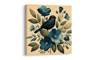 OBRAZ PTÁČEK NA VĚTVI S MODRÝMI KVĚTY - OBRAZY PTÁCI - OBRAZY